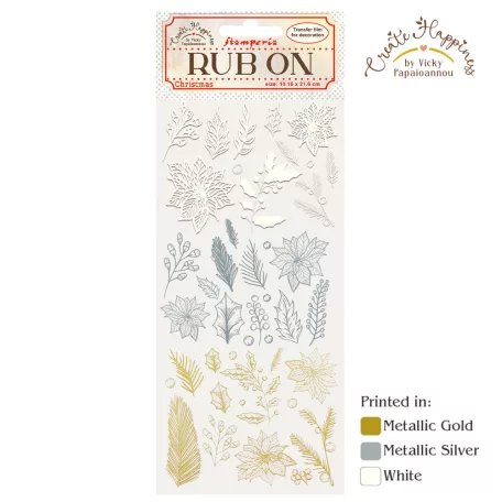 Stamperia Kaparós matrica - Poinsettia and Leaves - Create Happiness Christmas - Rub-On (1 ív)