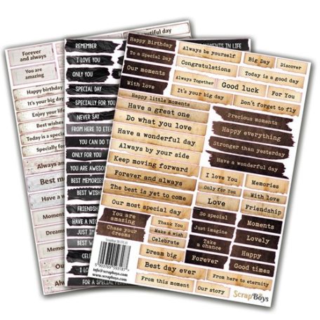 ScrapBoys Öntaőadós címkék 20x15 cm - universal inscriptions in English - Cut Out Stickers Sheets (3 ív)