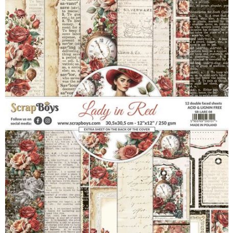 ScrapBoys Scrapbook papírkészlet 12" (30 cm) - Lady in Red - Paper Pad (12 lap)