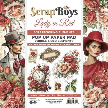 ScrapBoys Kivágóív készlet 6" (15 cm) - Lady in Red - Pop Up (24 lap)