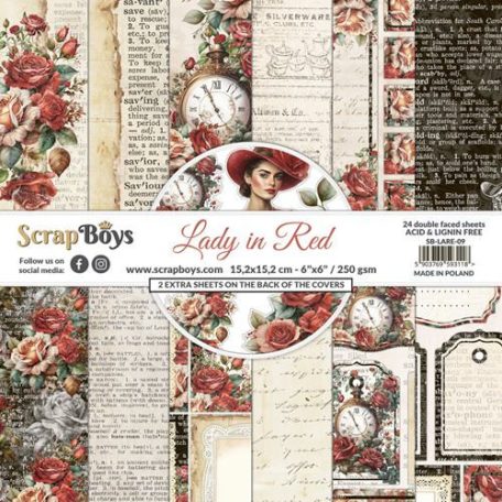 ScrapBoys Scrapbook papírkészlet 6" (15 cm) - Lady in Red - Paper Pad (24 lap)
