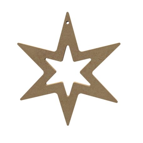 Gomille MDF dekoráció 6 mm - Csillag - 16x16cm Detailed SixPointed Star (with hole) - Wood decoration (1 db)