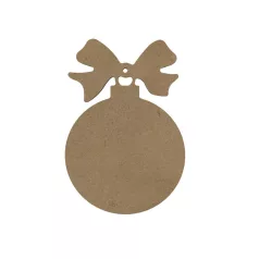   Gomille MDF dekoráció 6 mm - Karácsonyi gömb - Christmas Ball With Knot (with hole) 11x16cm - Wood decoration (1 db)