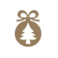  Gomille MDF dekoráció 6 mm -  12x16cm Karácsonyfadísz - Christmas Ball W/Christmas Tree (with hole) - Wood decoration (1 db)