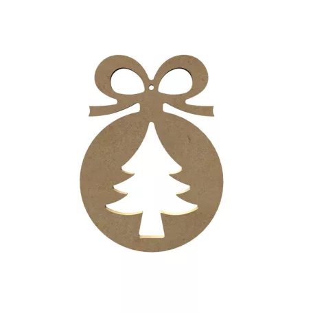 Gomille MDF dekoráció 6 mm -  12x16cm Karácsonyfadísz - Christmas Ball W/Christmas Tree (with hole) - Wood decoration (1 db)