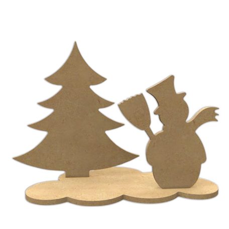 Gomille MDF dekoráció - Set Deco 3D Christmas Tree / Snowman - Wood decoration (1 db)