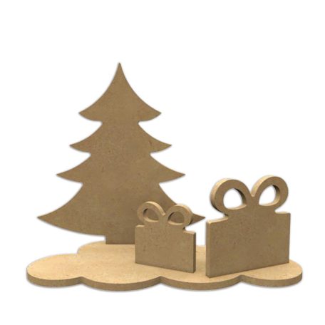 Gomille MDF dekoráció - Set Deco 3D Christmas Tree / Gifts - Wood decoration (1 db)