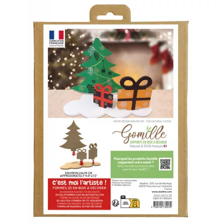Gomille MDF dekoráció - Set Deco 3D Christmas Tree / Gifts - Wood decoration (1 db)