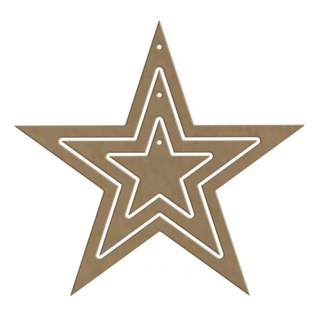Gomille MDF dekoráció 6 mm - Csillagok - BuiltIn Stars 26x25cm (with hole)s - Wood decoration (1 csomag)