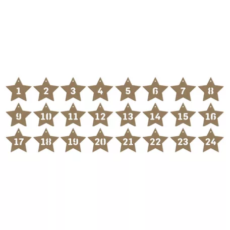 Gomille MDF dekoráció 6 mm / 8x8 cm - 24 csillag adventi kalendárium - 24 Stars Advent Calender - Wood decoration (1 db)