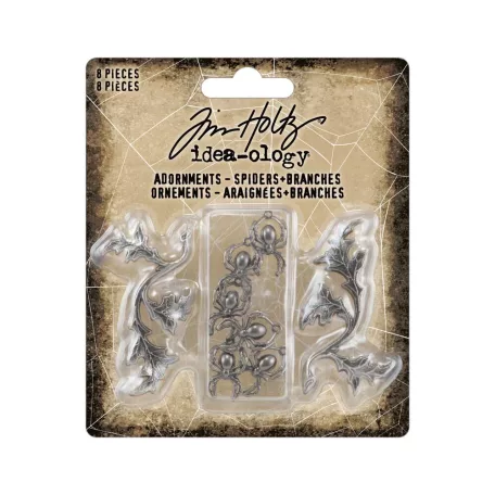 Tim Holtz Fém díszítőelem - Adornments Spiders + Branches - Idea-ology Tim Holtz Halloween (1 csomag)