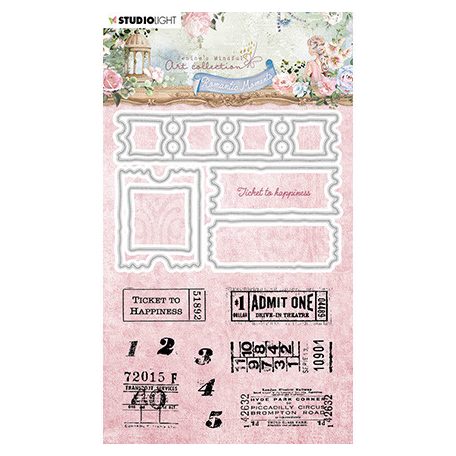 Studio Light Vágósablon + bélyegző - Ticket to happiness Romantic Moments nr.62 - Stamp and Die Kit (1 csomag)