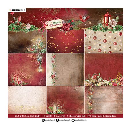 Studio Light Papírkészlet 8" (20 cm) - Backgrounds Magical Christmas nr.102 - Paper Pad (18 ív)