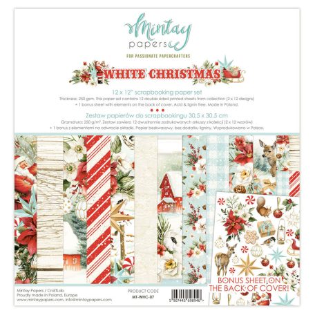 Mintay Papers MINI Papírkészlet kivágóívvel 12" (30 cm) - White Christmas (7 lap)