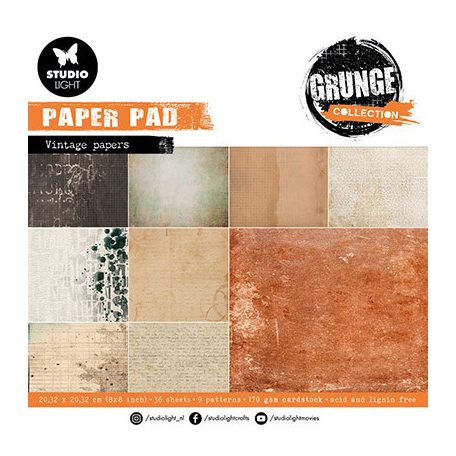 Studio Light Papírkészlet 8" (20 cm) - Old papers Grunge Collection nr.109 - Paper Pad (36 ív)