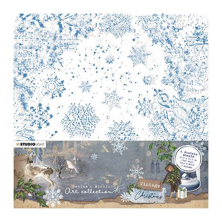 Studio Light Acetát lap 8" (20 cm) - White & blue Vintage Christmas nr.04 - Acetate Sheets (6 ív)