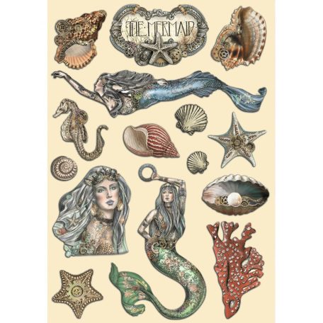 Stamperia Fa díszítőelem A5 - Songs of the Sea - The Mermaid - Wooden Shapes (1 ív)