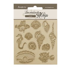   Stamperia Chipboard 14x14 cm - Songs of the Sea - Shells and fish - Stamperia Decorative Chips (1 ív)