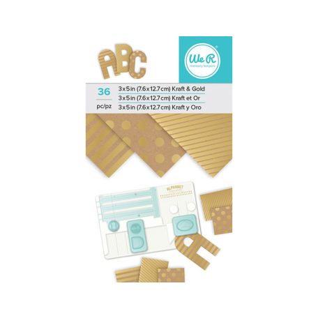 We R Makers Papírkészlet 3"x5" (7.6x12.7 cm) - Kraft and Gold Foil - Cardstock Paper Pad (36 ív)