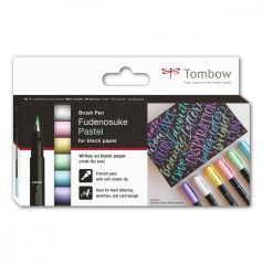   Tombow Fudenosuke Ecsetfilc készlet - Pastel for black paper - Brush Pen Fudenosuke (6 db)