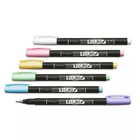 Tombow Fudenosuke Ecsetfilc készlet - Pastel for black paper - Brush Pen Fudenosuke (6 db)