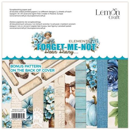 LemonCraft Papírkészlet / Kivágóív 8" (20 cm) - Dear Diary - Forget Me Not - Scrapbooking Paper Pad (1 csomag)