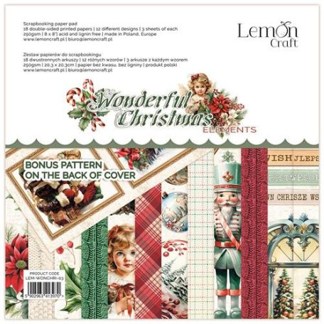 LemonCraft Papírkészlet / Kivágóív 8" (20 cm) - Wonderful Christmas - Scrapbooking Paper Pad (1 csomag)