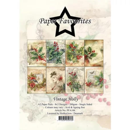 Paper Favourites Scrapbook papírkészlet A5 - Vintage Holly - Paper Pack (24 ív)
