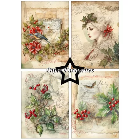 Paper Favourites Scrapbook papírkészlet A5 - Vintage Holly - Paper Pack (24 ív)