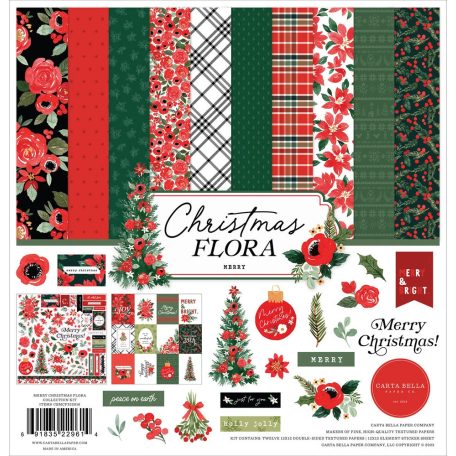Carta Bella Papírkészlet 12" (30 cm) - Collection Kit - Merry Christmas Flora (1 csomag)