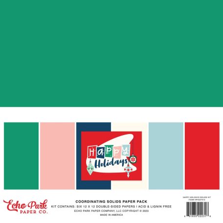 Echo Park Papírkészlet 12" (30 cm) - Coordinating Solids Paper Pack - Happy Holidays (6 lap)