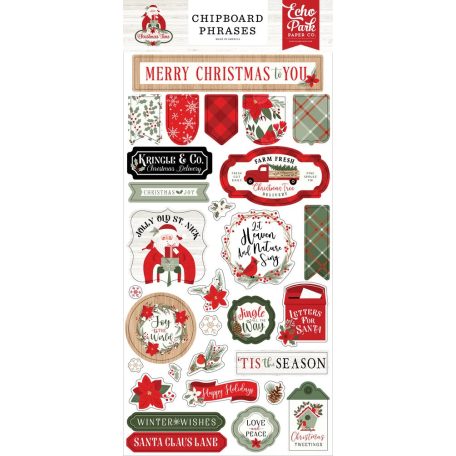 Echo Park Chipboard 6"X12" - Chipboard Phrases - Christmas Time (1 ív)