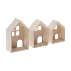 Stafil Fa dekoráció - Házikók - Wooden Cottages (3 db)
