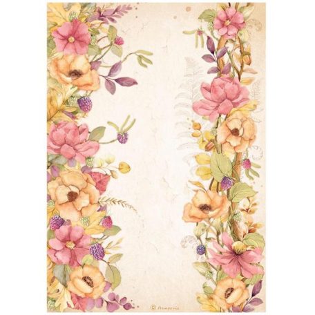 Stamperia Rizspapír A4 - Woodland - floral borders - Rice Paper (1 ív)