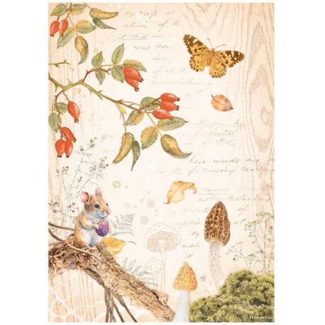 Stamperia Rizspapír A4 - Woodland - butterfly - Rice Paper (1 ív)