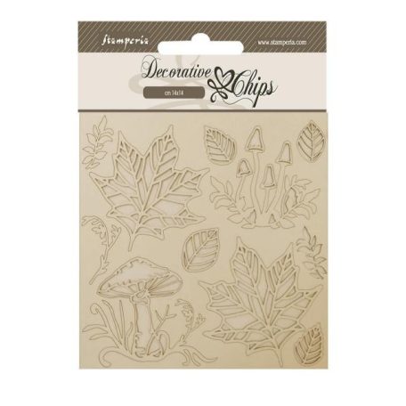 Stamperia Chipboard 14x14 cm - Woodland mushrooms and leaves - Decorative Chips (1 ív)