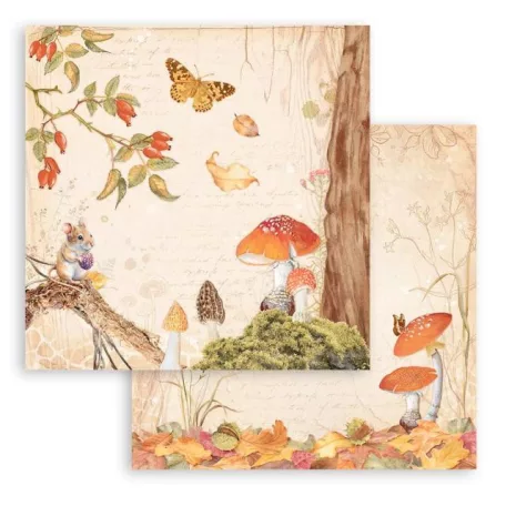 Stamperia Scrapbook papír 12" (30 cm) - Woodland mushroom - Paper Sheets (1 ív)