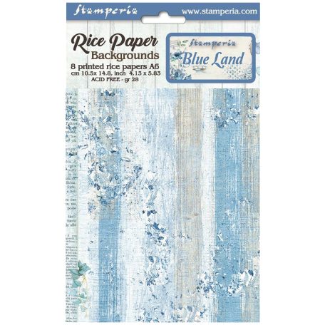 Stamperia Rízspapír készlet A6 - Blue Land - Rice Paper Backgrounds (8 ív)