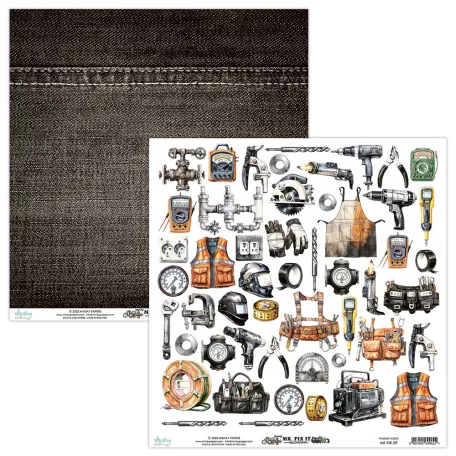 Mintay Papers Scrapbook papír 12" (30 cm) - Kivágóív - Mr. Fix It - Elements (1 lap)