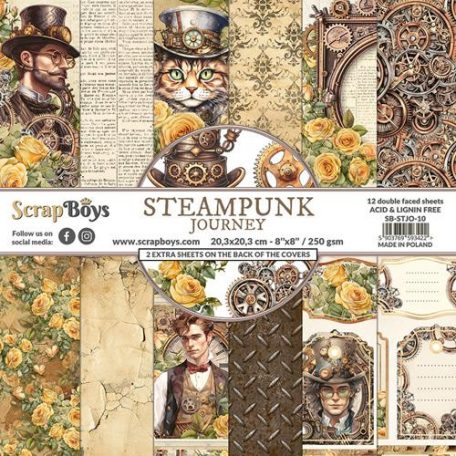 ScrapBoys Scrapbook papírkészlet 8" (20 cm) - Steampunk Journey - Paper Pad (12 lap)