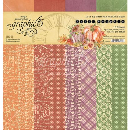 Graphic 45 Scrapbook papírkészlet 12" (30 cm) - Hello Pumpkin - Patterns & Solids (16 lap)