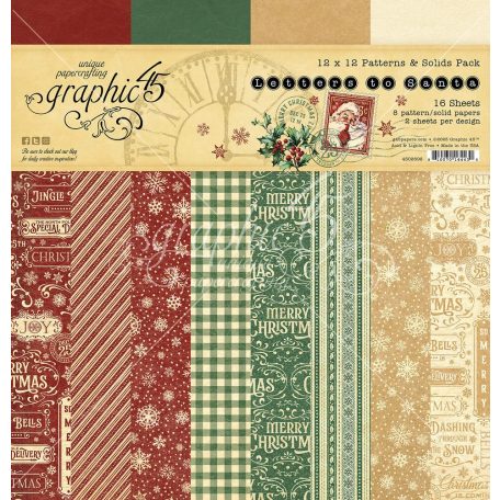 Graphic 45 Scrapbook papírkészlet 12" (30 cm) - Letters to Santa - Patterns & Solids (16 lap)