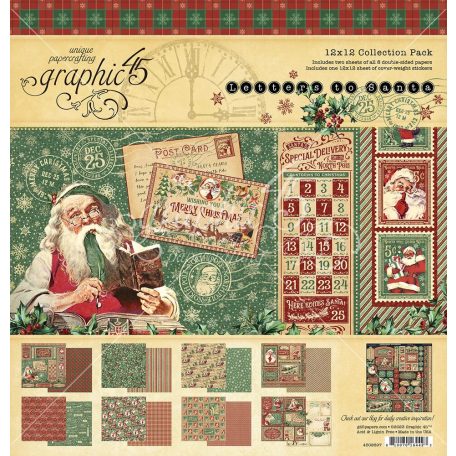 Graphic 45 Scrapbook papírkészlet 12" (30 cm) - Letters to Santa - Collection Pack (16 lap)