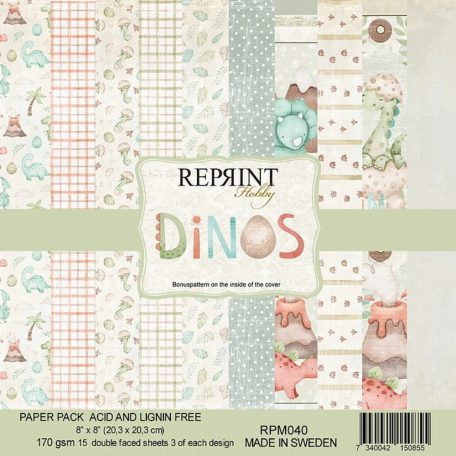 Papírkészlet - 8" (20 cm) - Dinos - Reprint Paper Pack (15 ív)