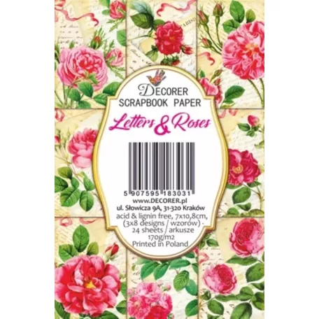 Decorer Papírkészlet 7x10.8 cm - Letters & Roses - Scrapbook Paper (24 ív)