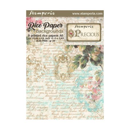 Stamperia Rízspapír készlet A6 - Precious - Rice Paper Backgrounds (8 ív)