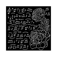   Stamperia Vastag stencil 18x18 cm - Precious - Music and Peony - Thick Stencil  (1 db)