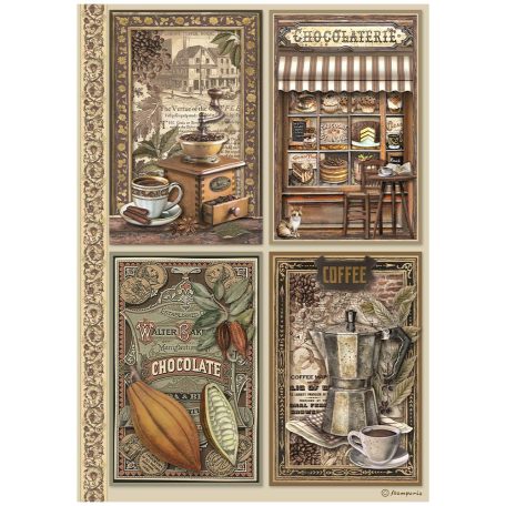 Stamperia Rizspapír A4 - Coffee and Chocolate - 4 Cards - Rice Paper (1 ív)