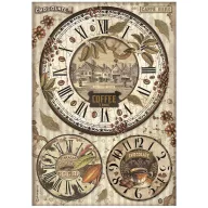  Stamperia Rizspapír A4 - Coffee and Chocolate - Clocks - Rice Paper (1 ív)