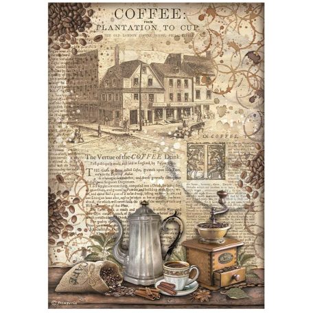 Stamperia Rizspapír A4 - Coffee and Chocolate - Grinder - Rice Paper (1 ív)
